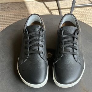 Birkenstock Black Leather Low-Top Sneakers with White Sole